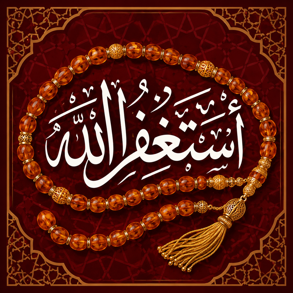 لوحة أستغفر الله مع المسبحة