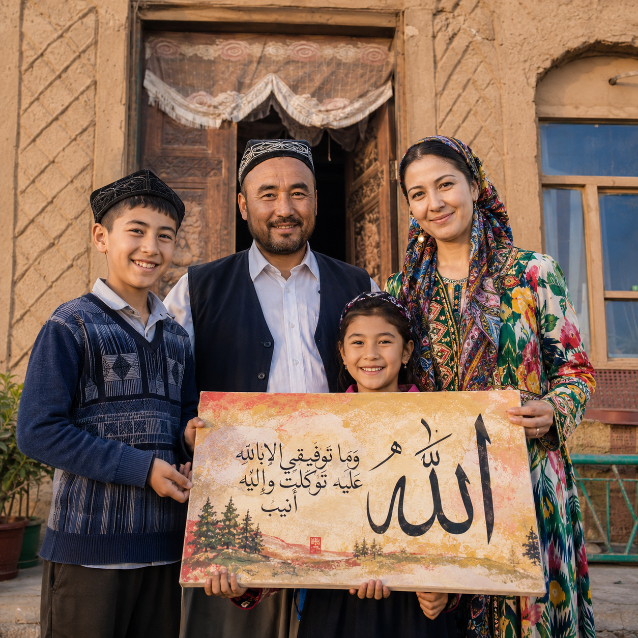 عائلة إيغورية مسلمة سعيدة